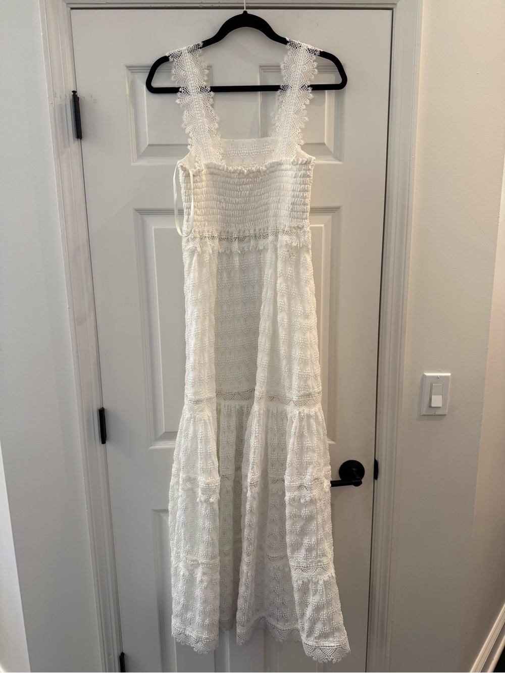 Waimari White Lace-Trimmed Broderie Ibiza Cotton-Poplin Midi Dress Large - Picture 6 of 12